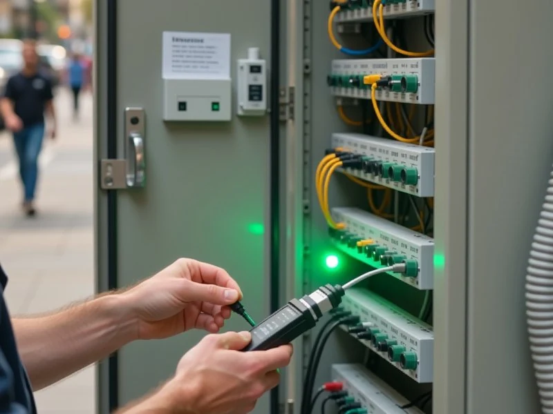 Field engineer testing an ODF fiber cabinet on site